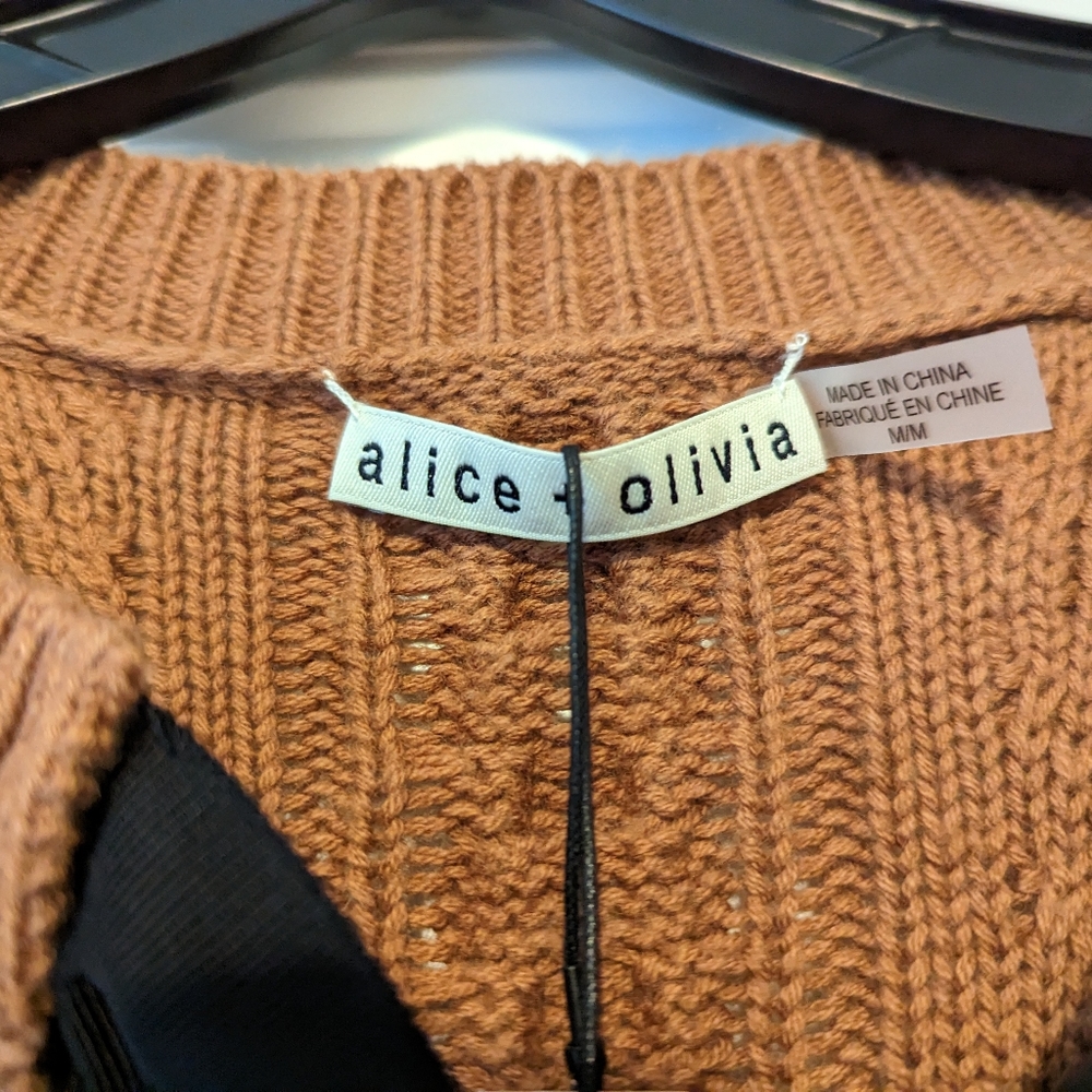 Alice + Olivia Kitty Puff-Sleeve Cardigan In camel NWT - Picture 4 of 5